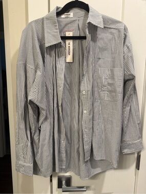 The Workshop Navy and White Pinstripe Button-Down Shirt